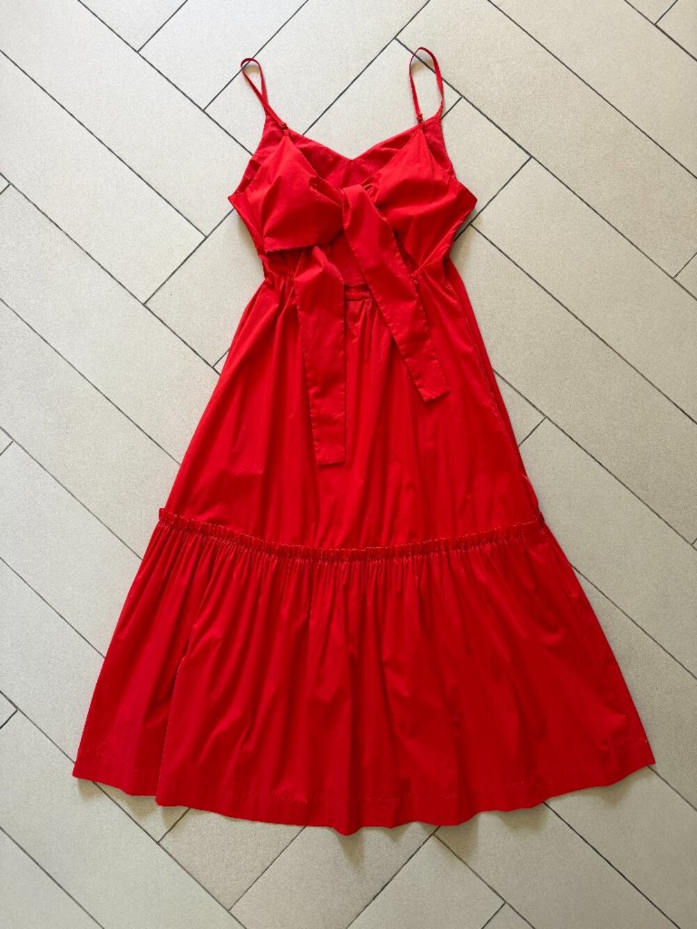 SCOOP Tie Back Modern Drop Waist Red Midi Dress S (4-6)